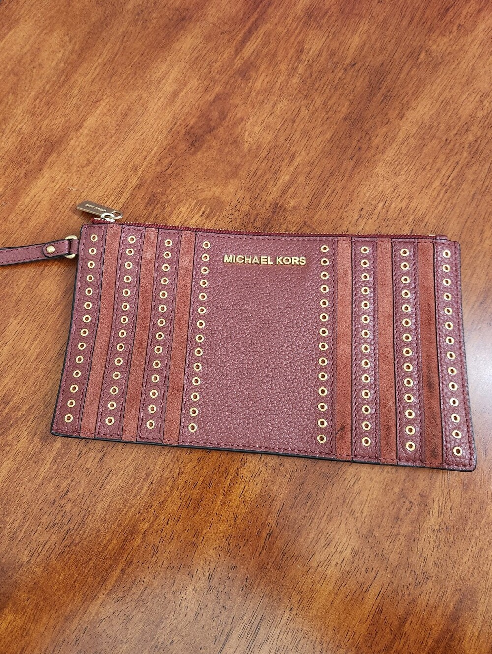Michael Kors Brooklyn Grommet Leather Wristlet Clutch In Burgundy